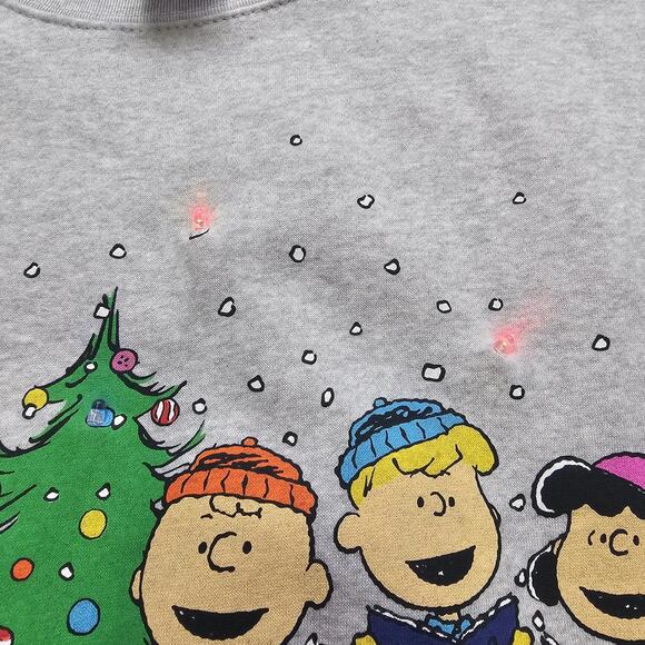 Peanuts Light Up Christmas Holiday Sweater Crew Neck Sz XL Snoopy Charlie Brown - Picture 5 of 9